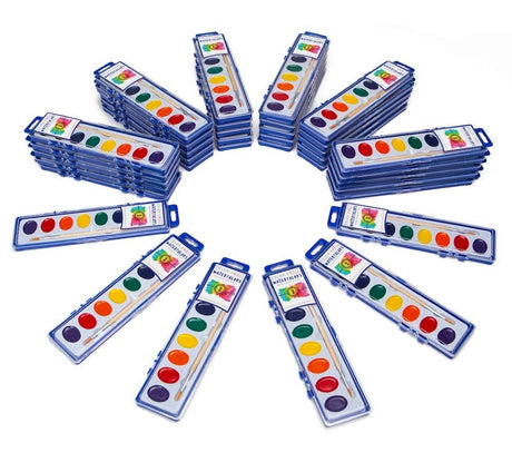 Color Swell Bulk Watercolors Paint Pack with Wood Brushes - 36 Sets with 8 Washable Colors Each - Perfect for Kids, Classrooms, Parties, Students, Donations, Party Favors, All Ages Color Swell