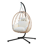 Egg Chair with Stand, Uv-Proof Pe Wicker Hanging Chair for Outdoor Patio, Cushioned Hammock Swing for Bedroom Garden Indoor/Outdoor, Double-Zipper Structure Hanging Egg Chair (Yellow and White) VERASCOT