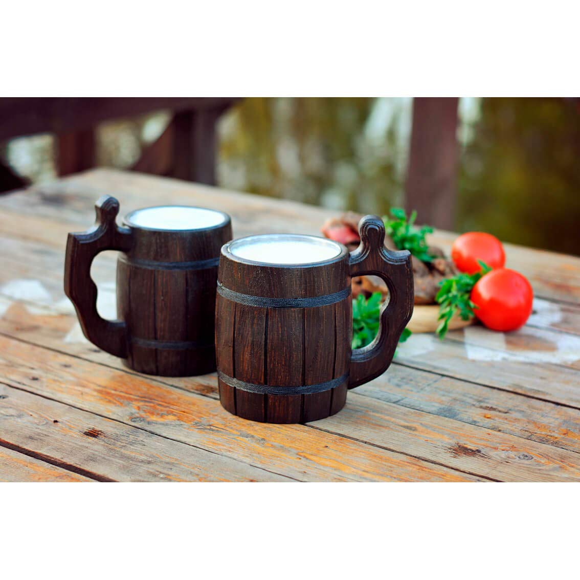 MyFancyCraft Handmade Beer - Mug Oak - Wood Dark Natural - Eco-Friendly Wooden Tankard Gift Barrel - Cup MyFancyCraft
