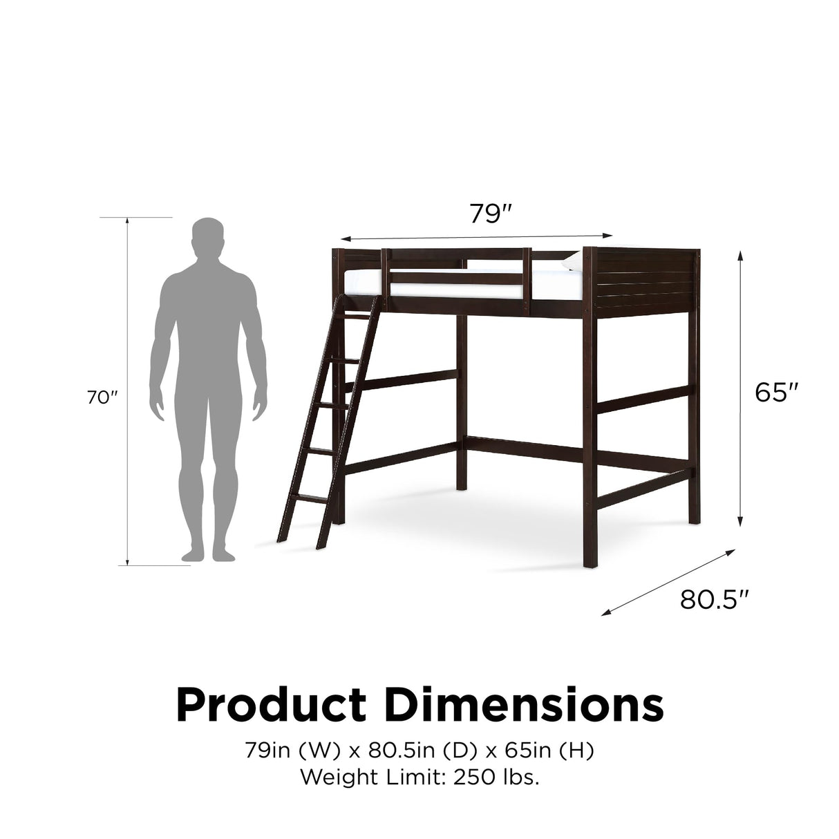 DHP Denver Espresso Full Size Loft Bed with Spacious Under-Bed Area DHP