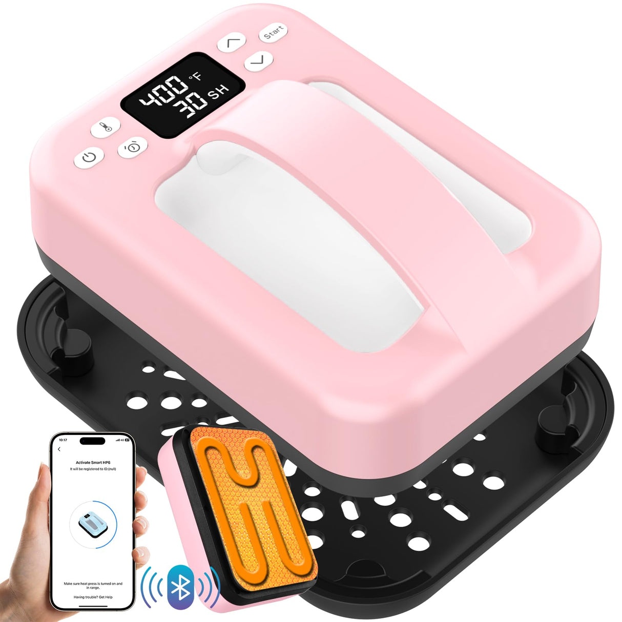 Whubefy Smart Heat Press Machine for T Shirts 7x5 Portable APP Control Easy Press Dual-Tube Fast Heat Up w/Insulated Base & Ceramic-Coated Heat Plate, Built-in Bluetooth Mini Iron for Small Projects Whubefy