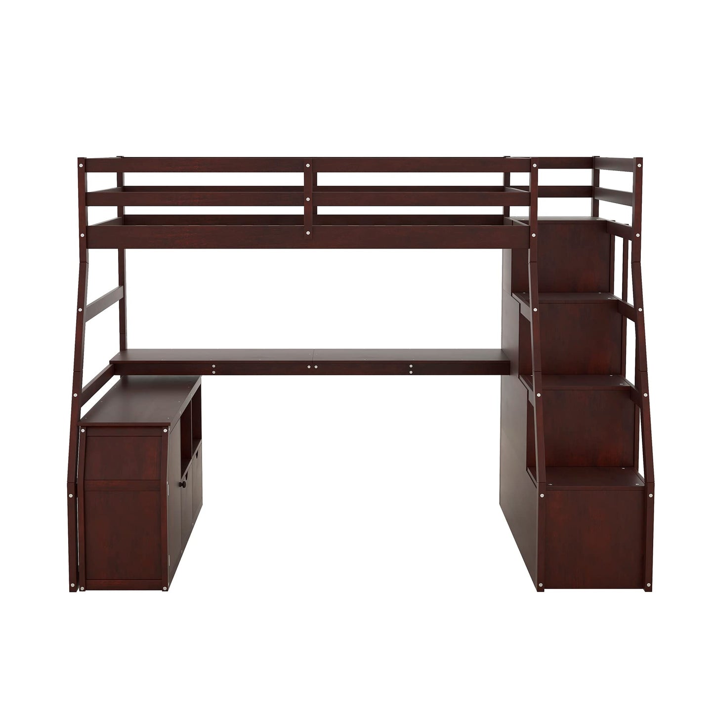 Twin Loft Bed with Stairs and Desk by Harper & Bright Designs - Solid Wood Frame with 7 Drawers & 2 Shelves in Espresso