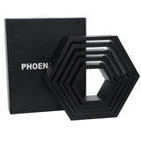 PHOENANCEE Hexagon Floating Shelves,Wall Mounted Wood Farmhouse Storage Honeycomb Wall Shelf Set of 5,for Bathroom, Kitchen, Bedroom, Living Room,Office,Home Room Wall Decor Driftwood Finish PHOENANCEE