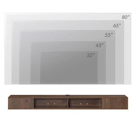 WAMPAT TV Stand with LED Lights for 65/70/75 inch TVs, Wall Mounted Shelf Under TV Cabinet, Entertainment Center Media Console with Storage for Living Room and Bedroom, Brown WAMPAT
