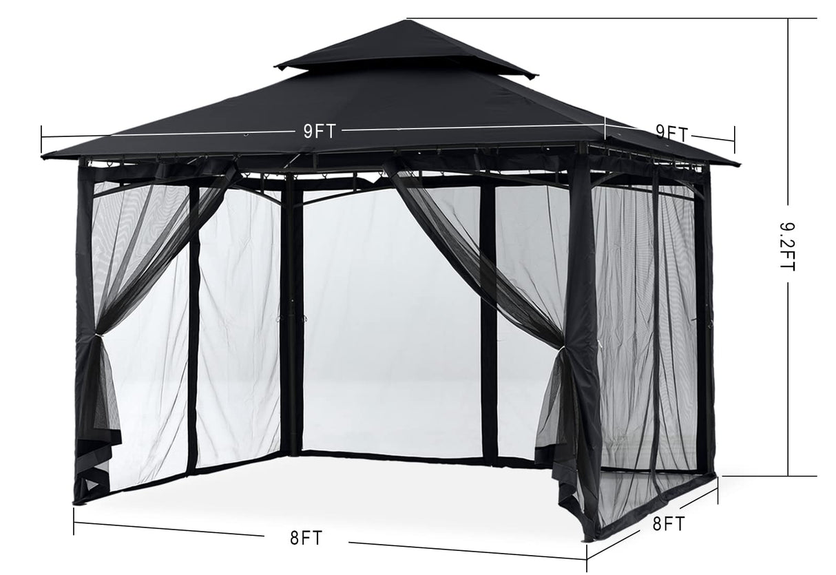 MASTERCANOPY Outdoor Garden Gazebo for Patios with Stable Steel Frame and Netting Walls (8x8,Black) MASTERCANOPY