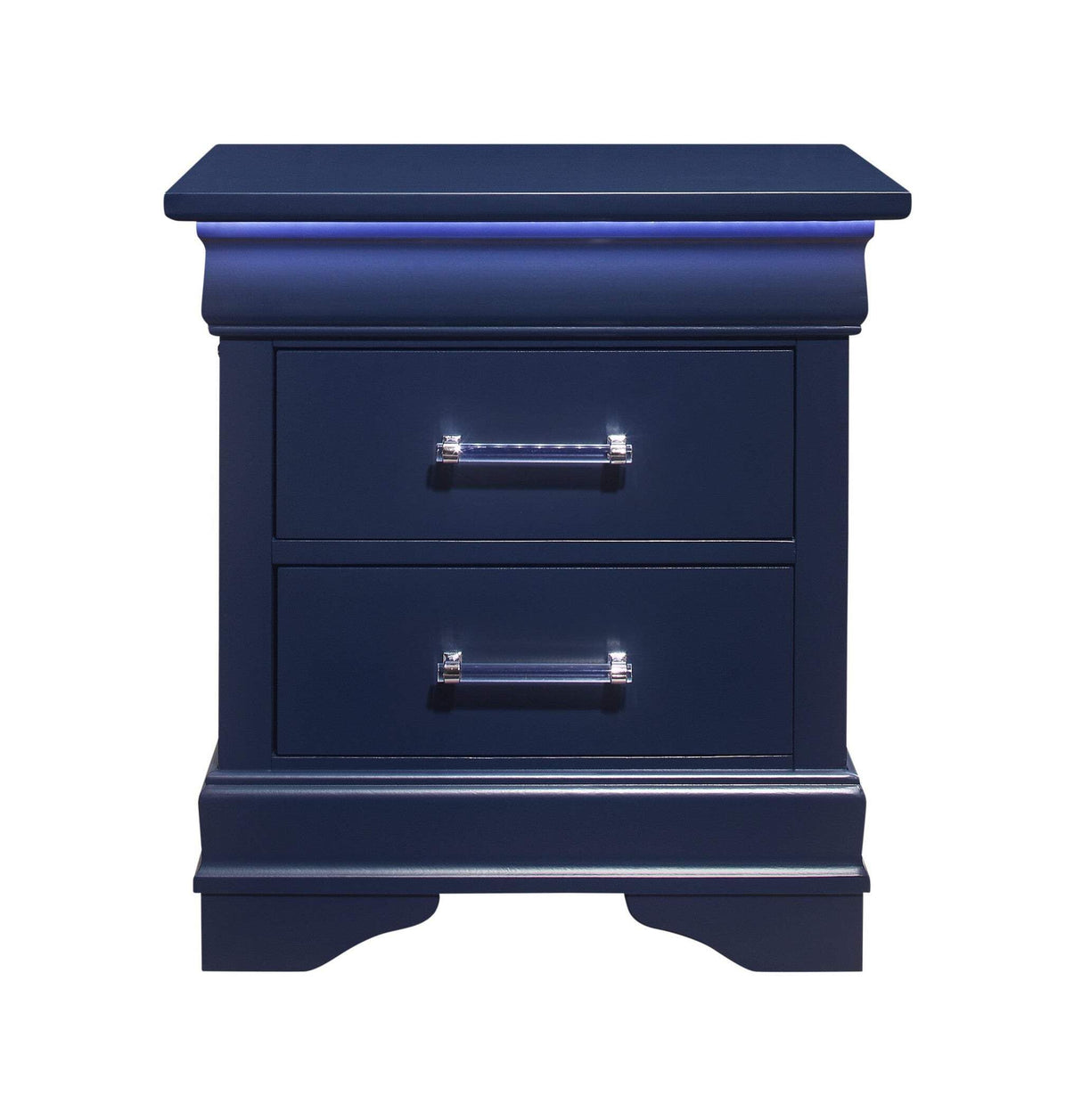 HomeRoots 482397 24 in. Two Drawer Solid Wood Lighted Nightstand Blue HomeRoots