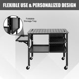 Hymula Welding Table 36" X 24", 1200 lbs Load Capacity Welding Work Bench on Wheels, Steel Work Table with Adjustable Shelves, Portable Workbench with Foldable Tray, Welding Cart for Welding Sawing Hymula