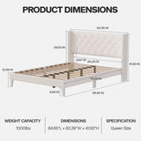 DOGIBIXO Queen Size Bed Frame with LED Lights, Upholstered Bed Frame with Wingback Diamond Tufted Headboard, Wood Slats Support, Noise-Free, Easy Assembly, No Box Spring Needed, Beige DOGIBIXO