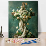 TUMOVO Cross Paint by Number, Elegant Floral Cross and White Roses Adults' Paint-by-Number Kits, Flowers DIY Oil Painting with Brushes and Pigment, Roses Paint by Numbers, 16x20 Inch TUMOVO