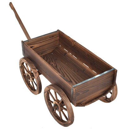 Giantex Wood Wagon Flower Planter Pot Stand W/Wheels Home Garden Outdoor Decor