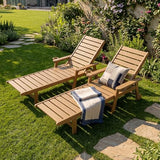 PLUUV HDPE Outdoor Lounge Chairs Set of 2, Patio Chaise Lounge Chairs for Outdside with 5-Position Adjustable Backrest & Cup Holders & Wheels for Patio, Deck, Poolside, Backyard -Brown
