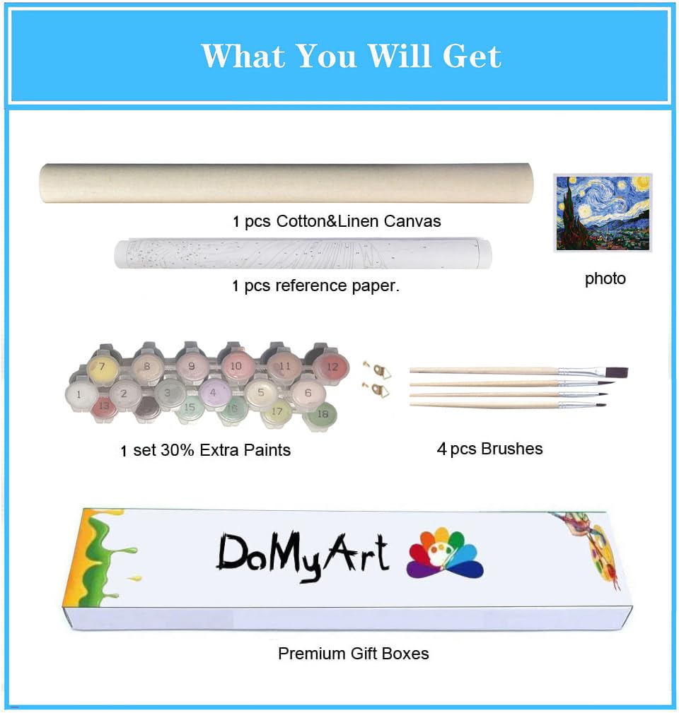 DoMyArt Acrylic Paint by Number Kit for Adults - World Famous Painting16X20 Inch (The Starry Night) DoMyArt