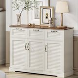 Kitchen Sideboard Buffet Cabinet with Storage, 15.7"D x 47.2"W x 35.1"H, Buffet Server Bar with 3 Shutter Doors and 3 Drawers for Wine, Coffee, Bar for Living Room, Dining Room, White Oak Keyluv