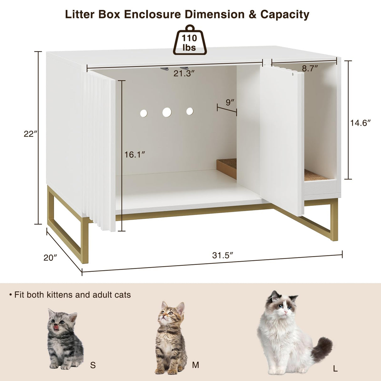 Halitaa Litter Box Enclosure, Modern Cat Litter Box Furniture Hidden Litter Box with Scratch Pad, Cat Washroom House End Table, Entryway Bench for Livingroom (White) Halitaa