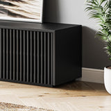 POVISON Modern Solid Wood TV Stand, Black Entertainment Center for 65 inch TV, Full Assembled Media Console with Storage, Farmhouse Low TV Cabinets POVISON