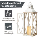Glitzhome Farmhouse White Wood Metal Lanterns Decorative Hanging Candle Lanterns Set of 2 Glitzhome