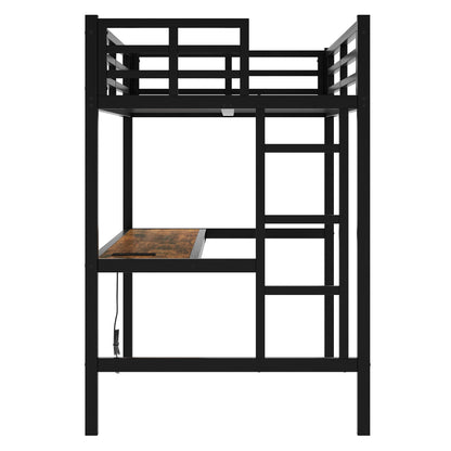 Bellemave Loft Bed Twin XL Size with Desk, LED Lights,Charging Station, Twin XL Metal Loft Bed Frame, Twin XL loft Bed for Adults, Kids, Teens, Twin XL, Black