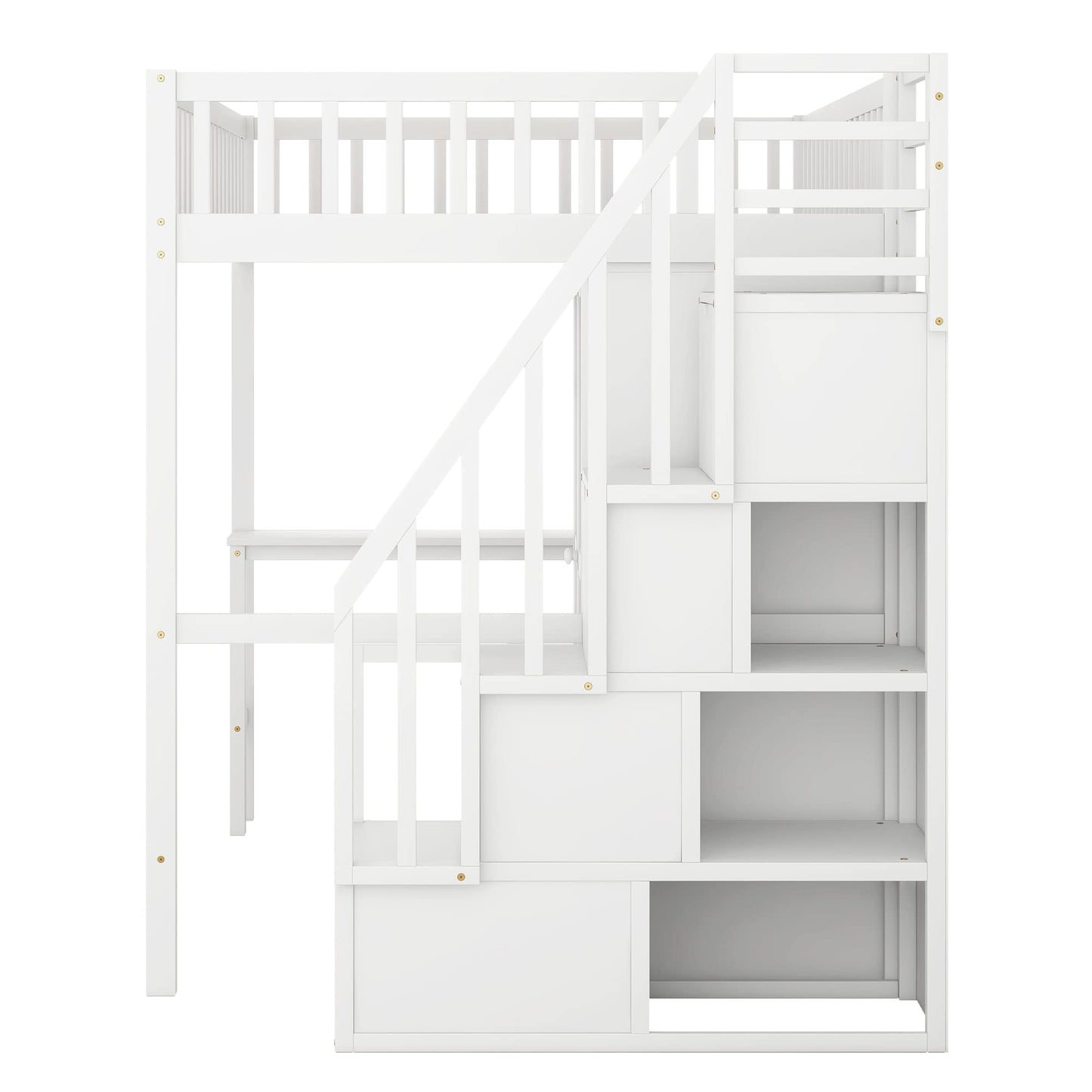 Harper & Bright Designs White Full Size Loft Bed with Integrated Storage and Workspace - WoodArtSupply