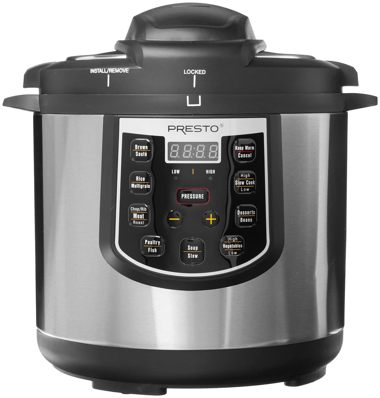 Presto 02141 6-Quart Electric Pressure Cooker, Black, Silver, Stainless steel Presto
