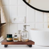 Farmhouse Wooden Bathroom Tray Small Kitchen Countertop Trays Decorative Wood Riser Pedestal Stand Dish Soap Dispenser Holder for Kitchen Counter Bathroom Sink Organizer Accessories Decor Vanity Tray Ayiaren