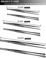 JETKONG 2 Pcs 12-Inch Kitchen Tweezers Tongs with Precision Serrated Tips, Stainless Steel Chef Tweezer Professional Cooking Tweezers for BBQ, Plating and Serving (12-Inch, Black) JETKONG