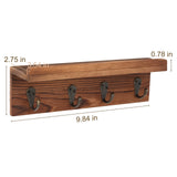 HRONRAD Rustic Key Holder for Wall, Farmhouse Wall Shelf with 4 Hooks, Wall Mounted Key Racks, Wooden Mail Organizer with Hooks for Entryway (Brown - Pine) HRONRAD