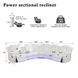 A Ainehome Power Recliner Sectional Sofa Couch with 2 Recliner, Living Room Furniture Sets, Leather Power Reclining Sectional Sofa Set with LED, Leather Couches with USB Port&Storage for Living Room A Ainehome