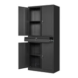 STANI Metal Garage Storage Cabinets with Drawer, 4 Doors Tool Storage Cabinet with 2 Adjustable Shelves, 71"-Lock Steel Locking Cabinet for Garage Utility Room Home Office (Black, 0 Wheel-71 H) STANI