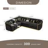 110.5" Luxury Velvet L Shape Chesterfield Sofa Set with Glod Metal Accents, Oversize Victorian Curved Arm Sofa Sectional Couches for Living Room with 7 Pillows, Left Chaise, Black WIN FORCE