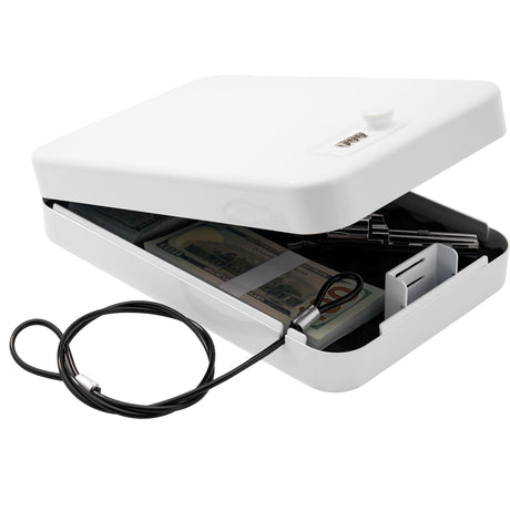 Sgorlds Gun Safe for Pistol, Portable Handgun Lock Box with Combination Lock, Pistol Safe for Car, Home, Travel, 11.5" x7.5" x2.5", White Sgorlds