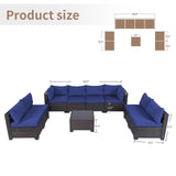LEVELEVE 9 Pieces Outdoor Patio Furniture Sets,Rattan Conversation Sectional Set,Manual Weaving Wicker Patio Sofa with Tea Table（Dark Blue LEVELEVE