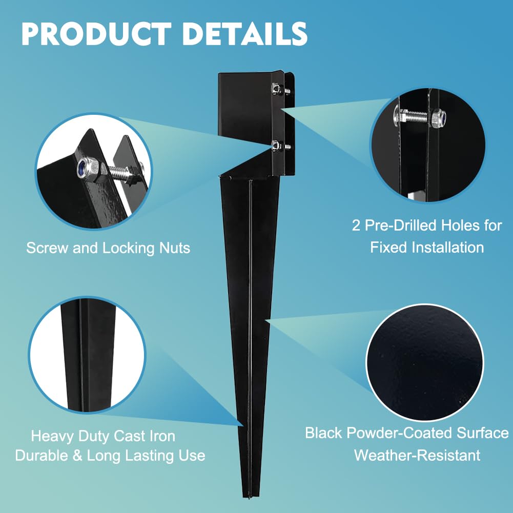 Furnishh Metal Anchor and Stakes - 4x4 Fence Post Holders, Black Ground Post Spikes, 24" Long, Set of 4 Furnishh