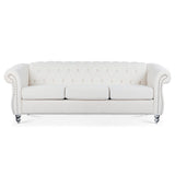 PHOYAL 3 Seater Sofa, Teddy Velvet Chesterfield Sofa Modern Tufted Couch 3 Seater Large Sofa with Scroll Arms and Nailhead for Living Room, White PHOYAL