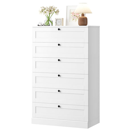 HOSTACK White 6 Drawer Dresser for Bedroom, 52" Tall Dresser & Chest of Drawers, 29" W Wood Drawer Chest, Modern Vertical Storage Cabinet for Living Room, Entryway, Hallway HOSTACK