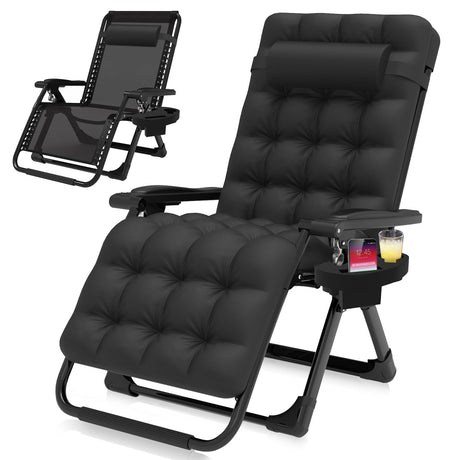 Suteck Zero Gravity Chair, Reclining Camping Lounge Chair w/Removable Cushion, Upgraded Lock and Cup Holder, Reclining Patio Chairs Folding Recliner for Indoor and Outdoor Suteck
