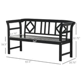 Outsunny Wooden Patio Bench, Outdoor Garden Bench with Backrest and Armrests, 3 Person Porch Bench with Rustic Country Diamond Pattern, Black Outsunny
