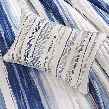 Madison Park Quilt Set Cottage Coastal Design, 6 Piece Set - All Season, Coverlet Bedspread Lightweight Bedding Layer, Shams, Toss Pillows, King/Cal King(104"x94"), Blue/White Madison Park