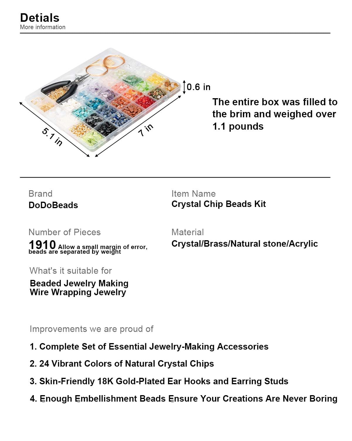 DoDoBeads 1910 Pcs Crystal Chip Beads Kit, Bracelet Making Kit for Adults, Earring Making Kit, Jewelry Making Supplies, Jewelry Starter Kit, Gemstone Beads for Jewelry Making, Natural Stone Beads DoDoBeads