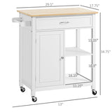 HOMCOM Kitchen Island Cart, Rolling Kitchen Island with Storage Shelf, Solid Wood Top, Drawer, for Dining Room, White HOMCOM