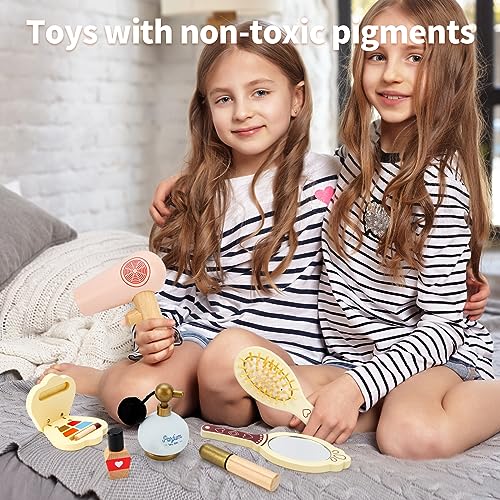 HEELWIRE Wooden Makeup Toy Set for Kids, Girls Imaginative Pretend Beauty Makeup Set Toys, Great Gift for Girls Ages 3+. HEELWIRE