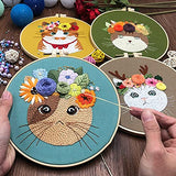 Mozzyyee Embroidery Starter kit, DIY Adult Beginner Embroidery Kits, Including Cloth with Cat Patterns, Colored Threads, Needles, Hoops and Instructions (Blue)