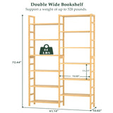 Homykic Double Wide Bamboo Bookshelf, 6-Tier Large Open Bookcase with 12 Display Shelves, 6ft Tall Freestanding Book Shelf for Home Office, Bedroom, Living Room, Plants, Natural Homykic