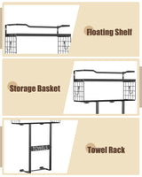 Wall Mounted Towel Rack for Bathroom - Bath Storage Holder Set Above Toilet, Rolled Towel Shelf Organizer, Wood Vertical Rack for Small Bathroom Decor, Black Aetyord