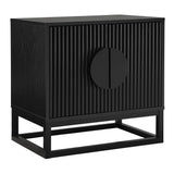conifferism Modern Black Night Stand 24" Wide with Solid Wood Doors, Bedroom Nightstand 24" Tall Bedside Tables, Mid Century Vintage Fluted Sofa End Side Table Living Room conifferism