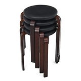 LDAILY Round Wooden Stools, 4 Sets Stackable Wood Bar stools w/Cushioned Seat, Non-Slip Foot Pads, Backless Bentwood Stools for Dinning, Living Room, LDAILY
