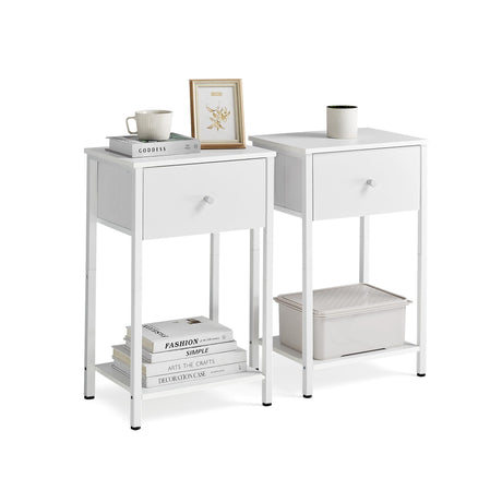 VASAGLE Nightstands, Set of 2 Side Tables with Fabric Drawer, 24-Inch Tall End Tables with Storage Shelf, Bedroom, White ULGS221W14 VASAGLE