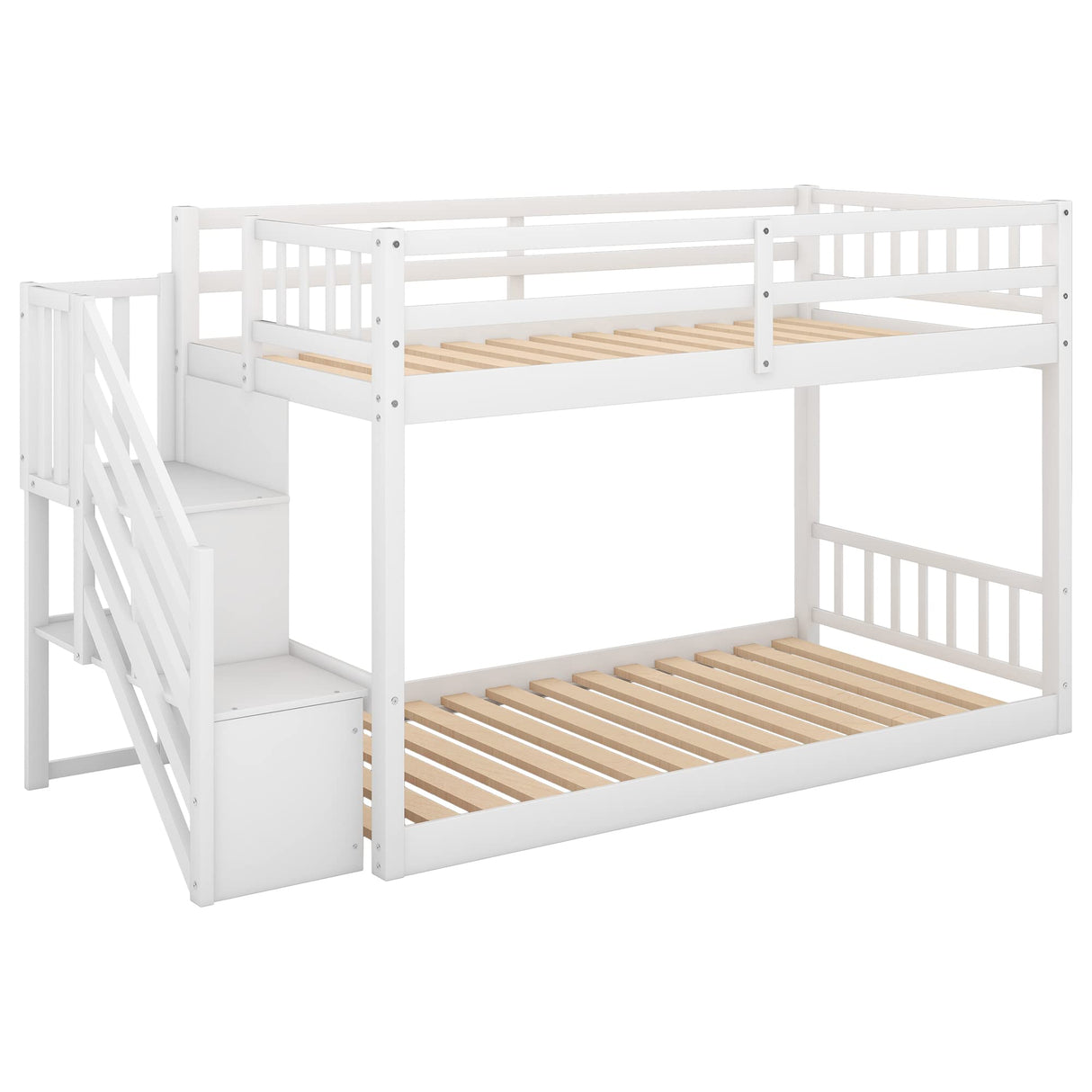 Harper & Bright Designs Low Bunk Beds Twin Over Twin Size, Solid Wood Bunk Bed with Storage and Guardrail for Kids and Toddler Harper & Bright Designs