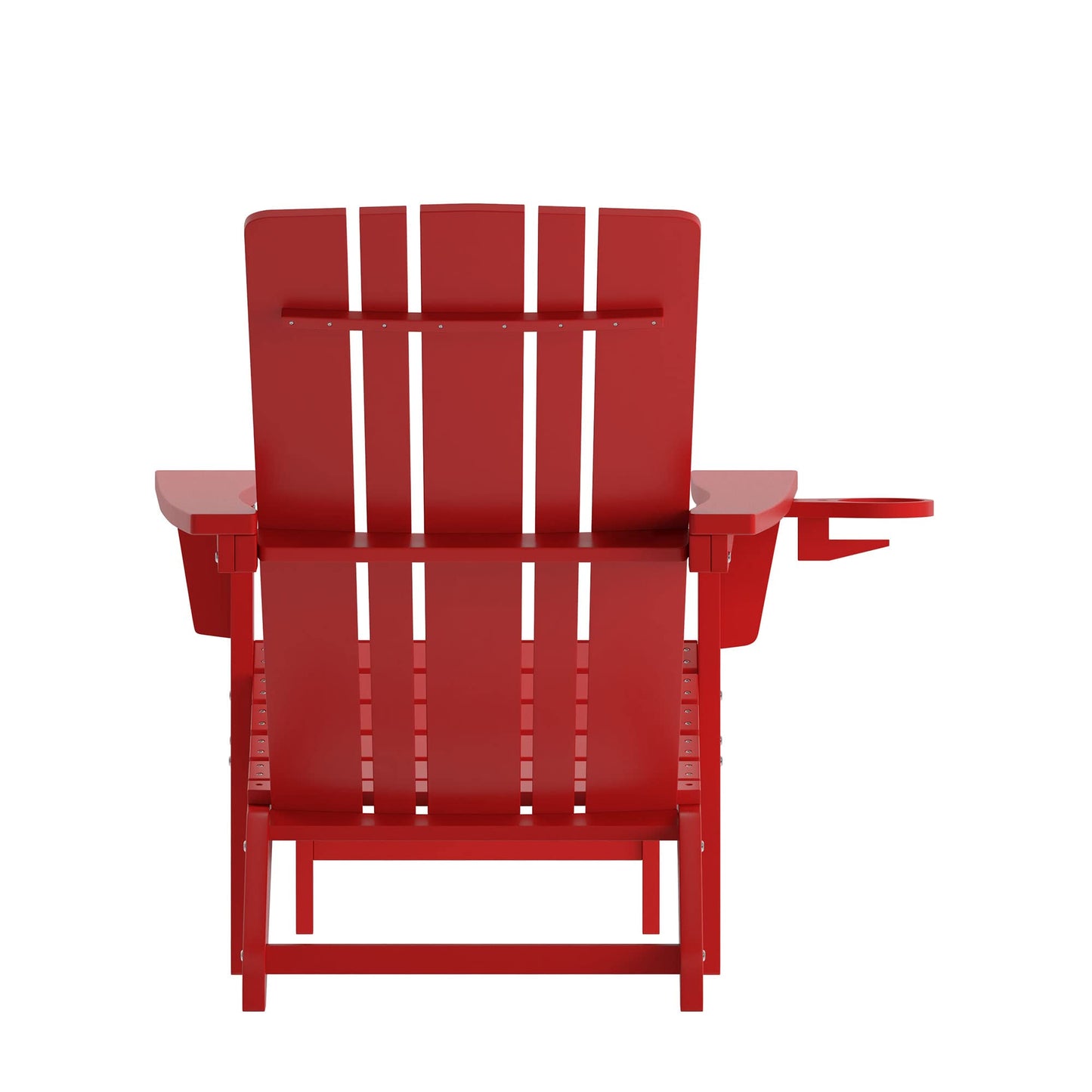 Flash Furniture Halifax Poly Resin Adirondack Chair with Cup Holder and Pull Out Ottoman, All-Weather Poly Resin Indoor/Outdoor Lounge Chair, Red