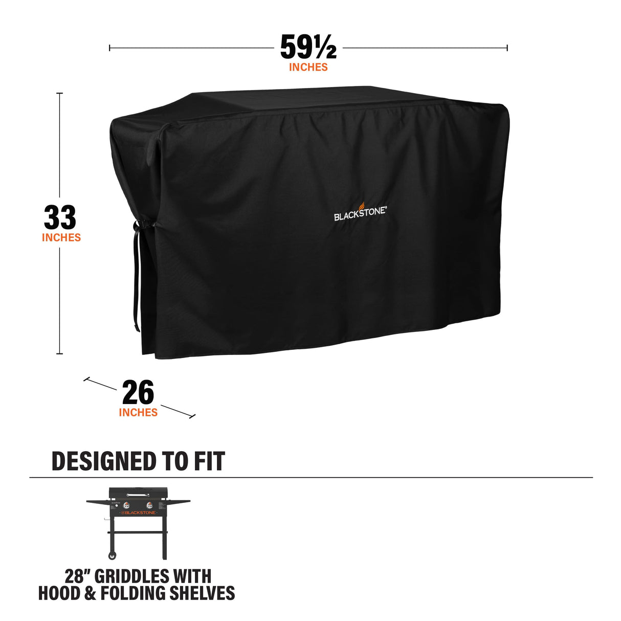 Blackstone 5483 Griddle Cover Fits 28 inches Griddle Cooking Station with Hood Water Resistant, Weather Resistant, Heavy Duty 600D Polyester Flat Top Gas Grill Cover with Cinch Straps 28" Black BLACKSTONE