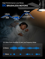 Ceiling Fans with Lights 52 Inch, Flush Mount, Remote Control, 3CCT Dimmable, 6 Speeds, Quiet Reversible DC Motor, Low Profile Hugger Black Ceiling Fan for Bedroom, Living Room, Indoor/Outdoor, ETL Allsmartlife